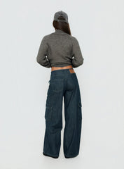 Nikoletta Mid Rise Wide Leg Cargo Jeans Dark Blue Wash