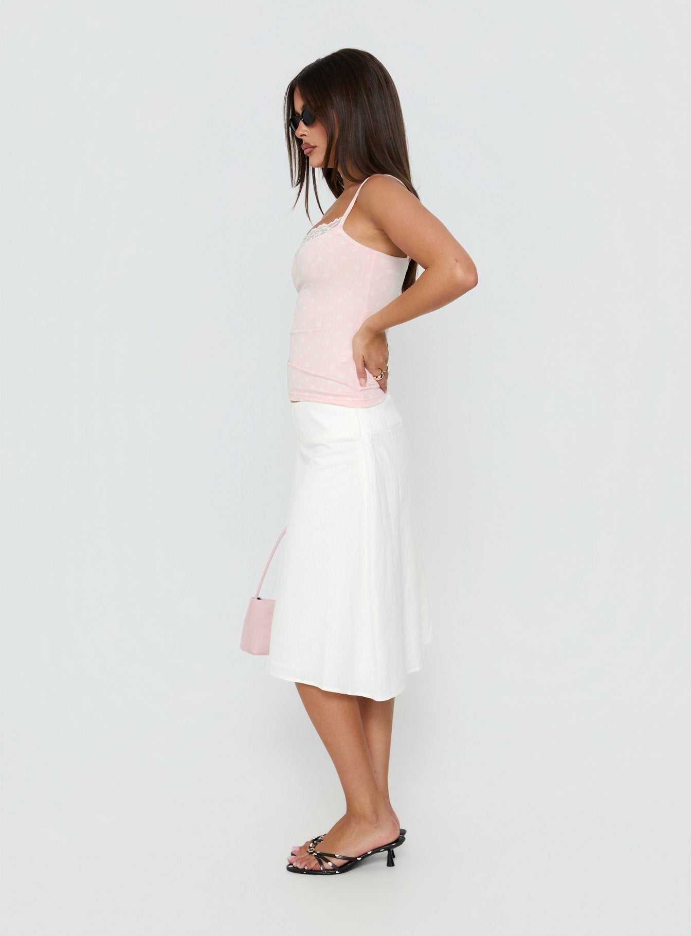 Such Delight Linen Midi Skirt White