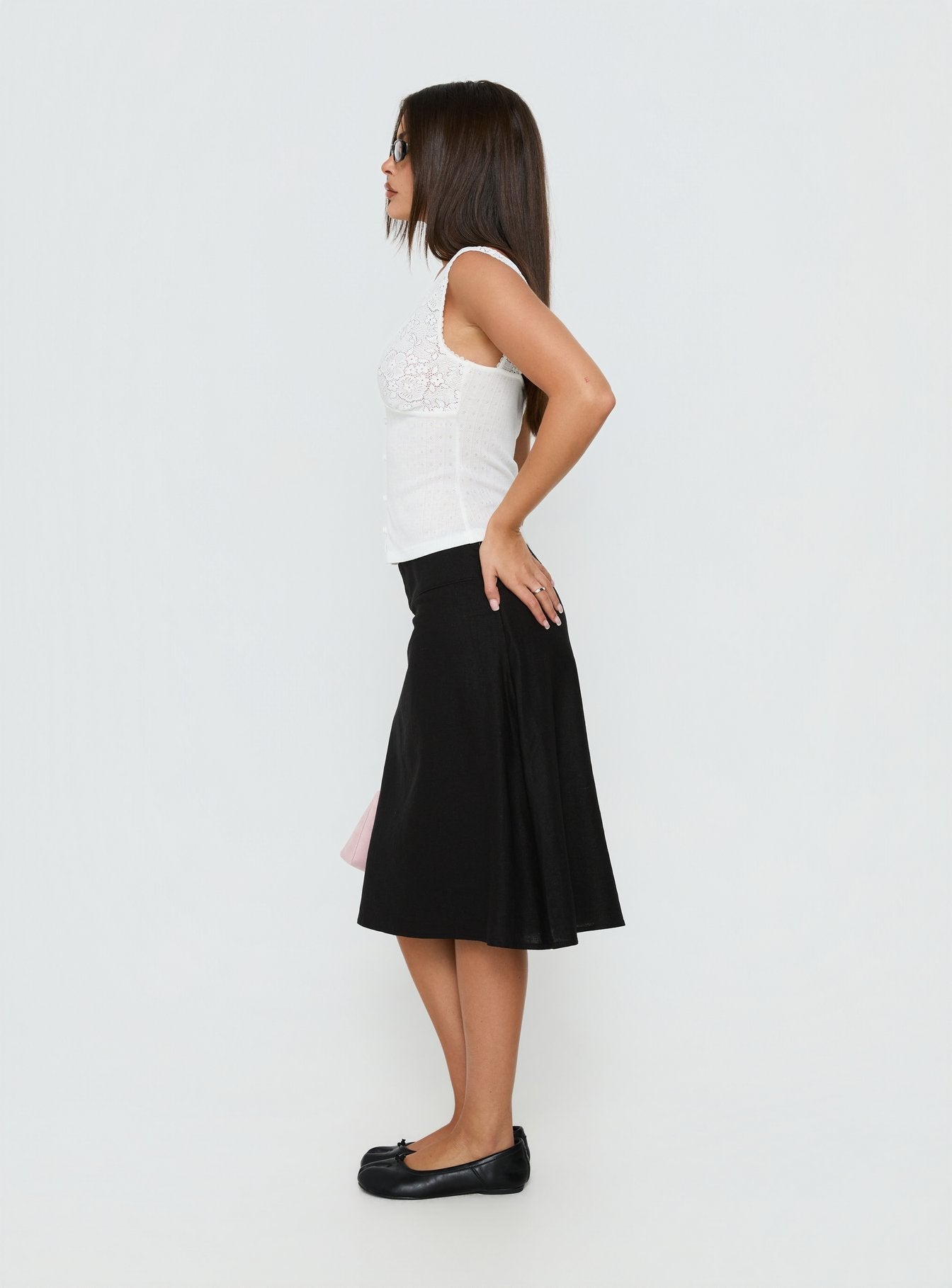 Such Delight Linen Midi Skirt Black