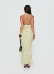 Adolena Halter Ruched Maxi Dress Yellow Stripe
