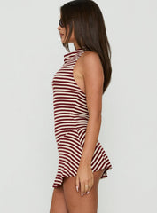 Shaynha Cowl Neck Playsuit Red Stripe