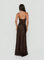 Kylenn Lace Panel Satin Maxi Dress Chocolate