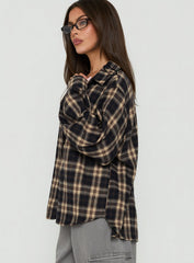 Caydence Long Sleeve Button Down Flannel Top Check Multi