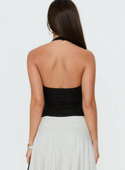 No Pressure Lace Trim Halter Top Black