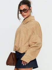 Enlightened Faux Suede Bomber Jacket Beige