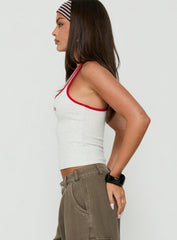 1800 Get A Life Graphic Racer Back Tank Grey / Red