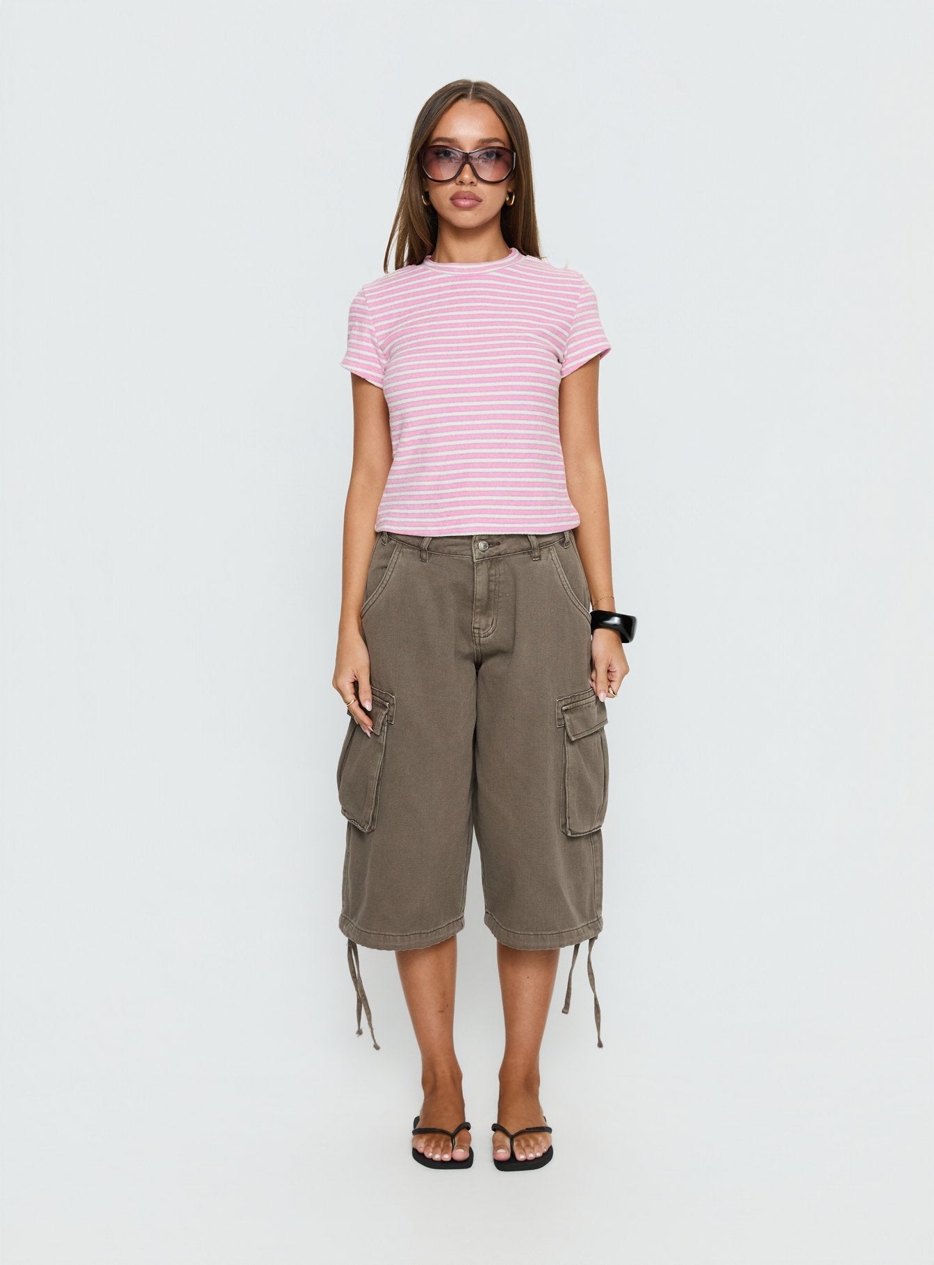 Settle Down Terry Baby Tee Pink Stripe
