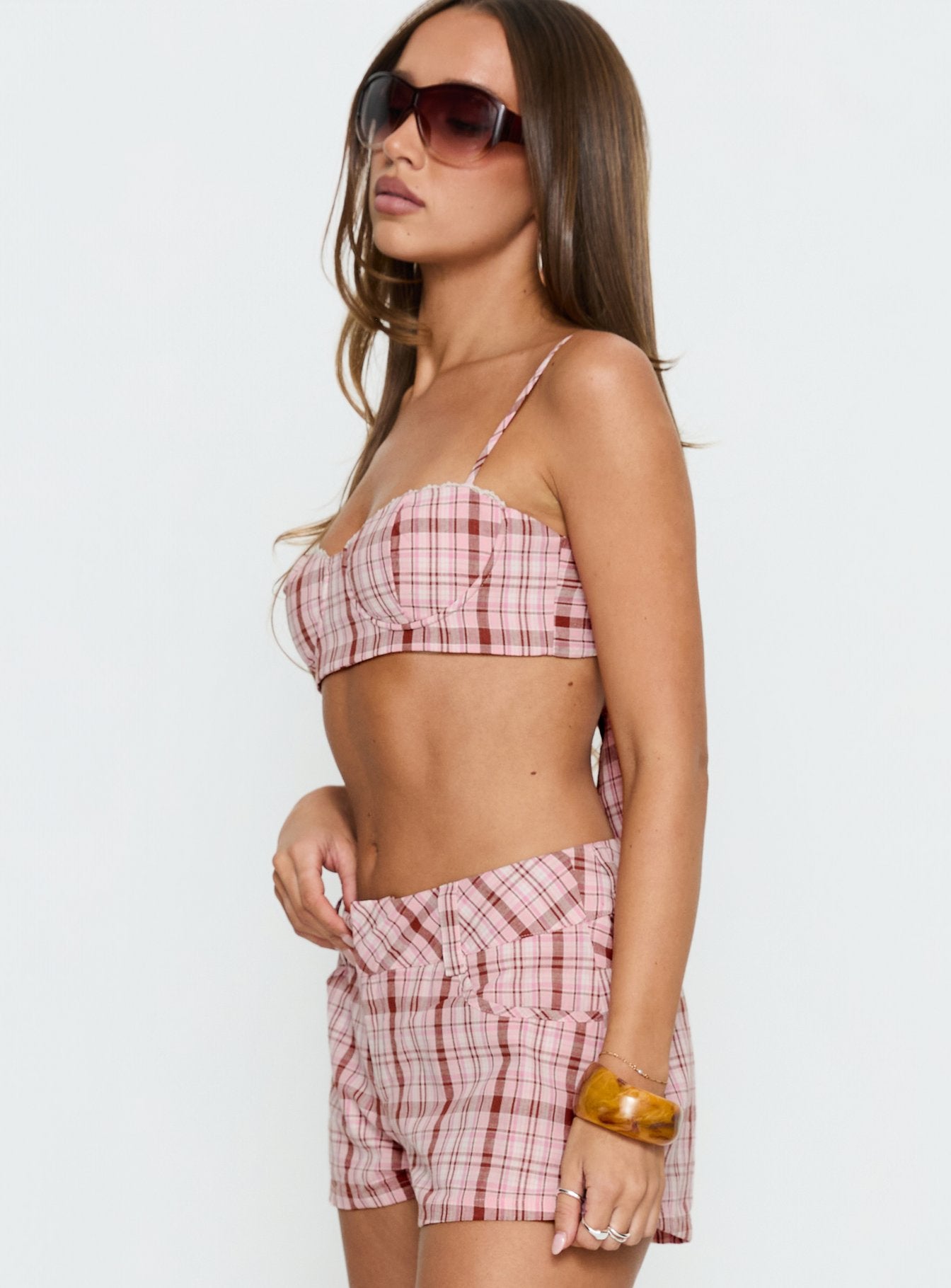 Kosi Micro Crop Bra Top Pink Check