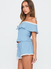 Summertime Sadness Off Shoulder Set Blue Stripe