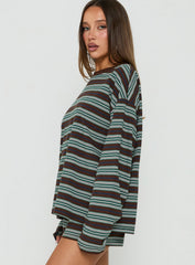 Settle Down Long Sleeve Top Brown Stripe