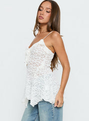 Medinilla Ruffle Tie Front Top White Lace