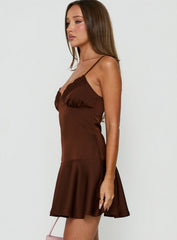 Starissa Lace Trim Mini Dress Chocolate