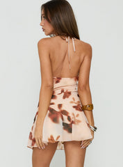 Lazure Cowl Neck Playsuit Orange Floral