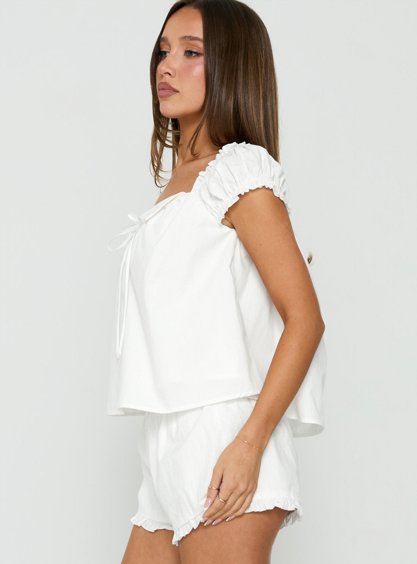 Luceah Tie Detail Babydoll Top White