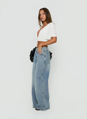 Ramos Low Rise Double Button Wide Leg Jeans Light Vintage Blue