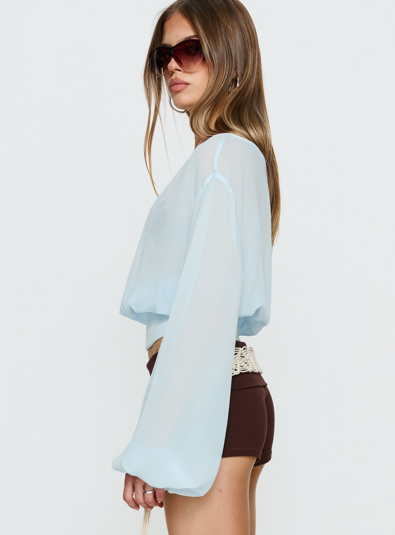 Idalina Slouchy Chiffon Top Blue