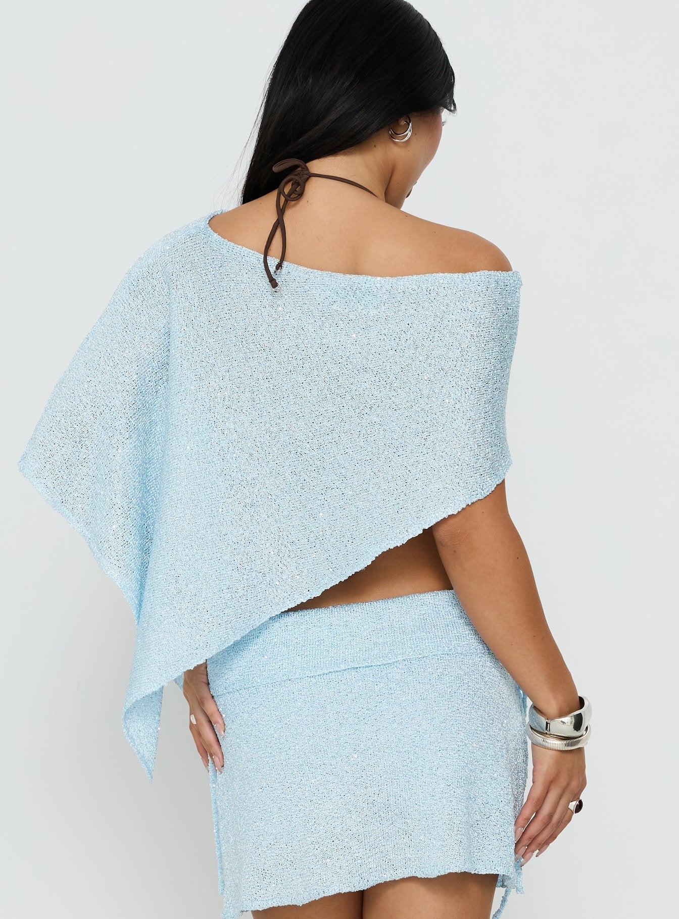Shalva Knit Sequin Poncho Blue
