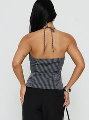 Zenas Sequin Detail Halter Top Grey Pinstripe