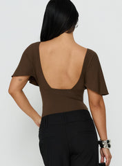 Yevenna Batwing Plunge Bodysuit Chocolate
