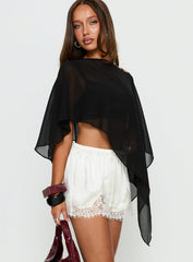 Parisse Satin Lace Trim Shorts Off White