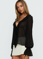 Taraya Sheer Ruffle Blouse Top Black