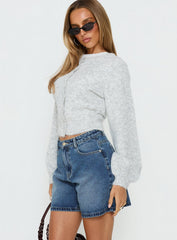 Torri Longline Denim Shorts Mid Blue Wash