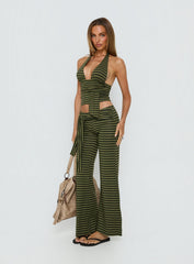 Esata Tie Detail Pants Green Stripe