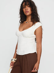 With Pleasure Puff Sleeve Linen Blouse Top White