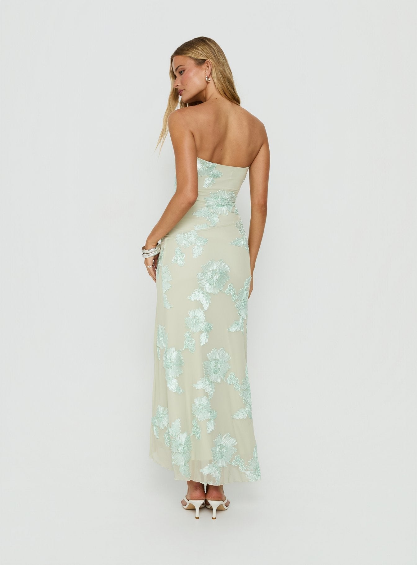 Maribeth Strapless Floral Maxi Dress Mint