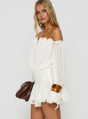 Felicita Off Shoulder Long Sleeve Chiffon Mini Dress Off White