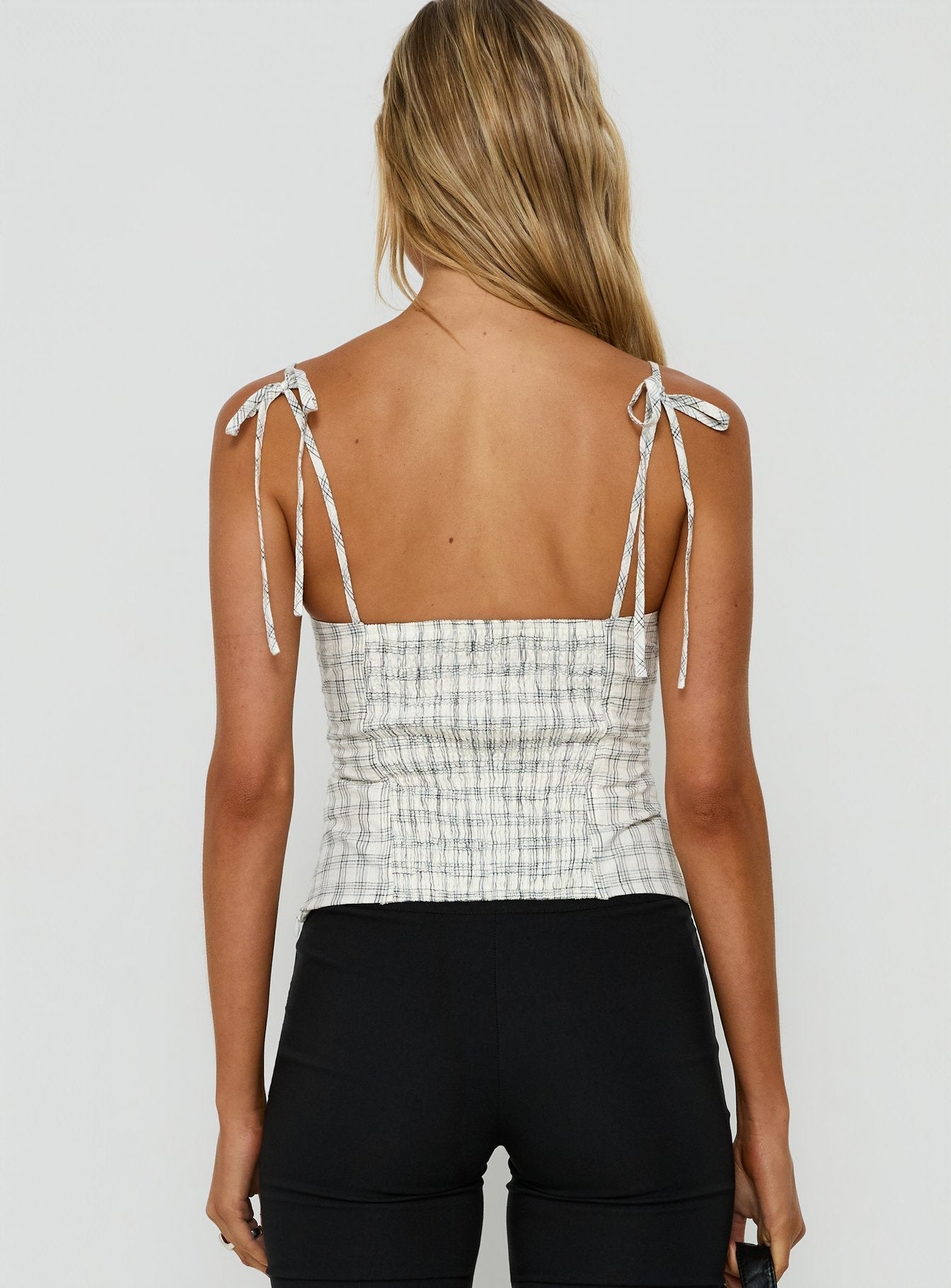 Dalanie Tie Strap Top White / Black Check