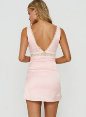 Korlina Lace Detail Cut Out Mini Dress Pink