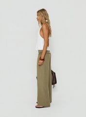 Silver Moon Linen Blend Tie Pants Olive Green