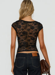 Zandie Textured V Neck Short Sleeve Top Black