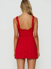 Pure Luck Lace Mini Dress Red