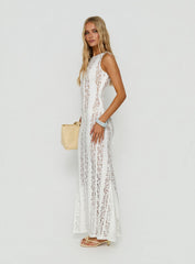 Laurenza Sheer Lace Maxi Dress Off White