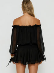 Felicita Off Shoulder Long Sleeve Chiffon Mini Dress Black