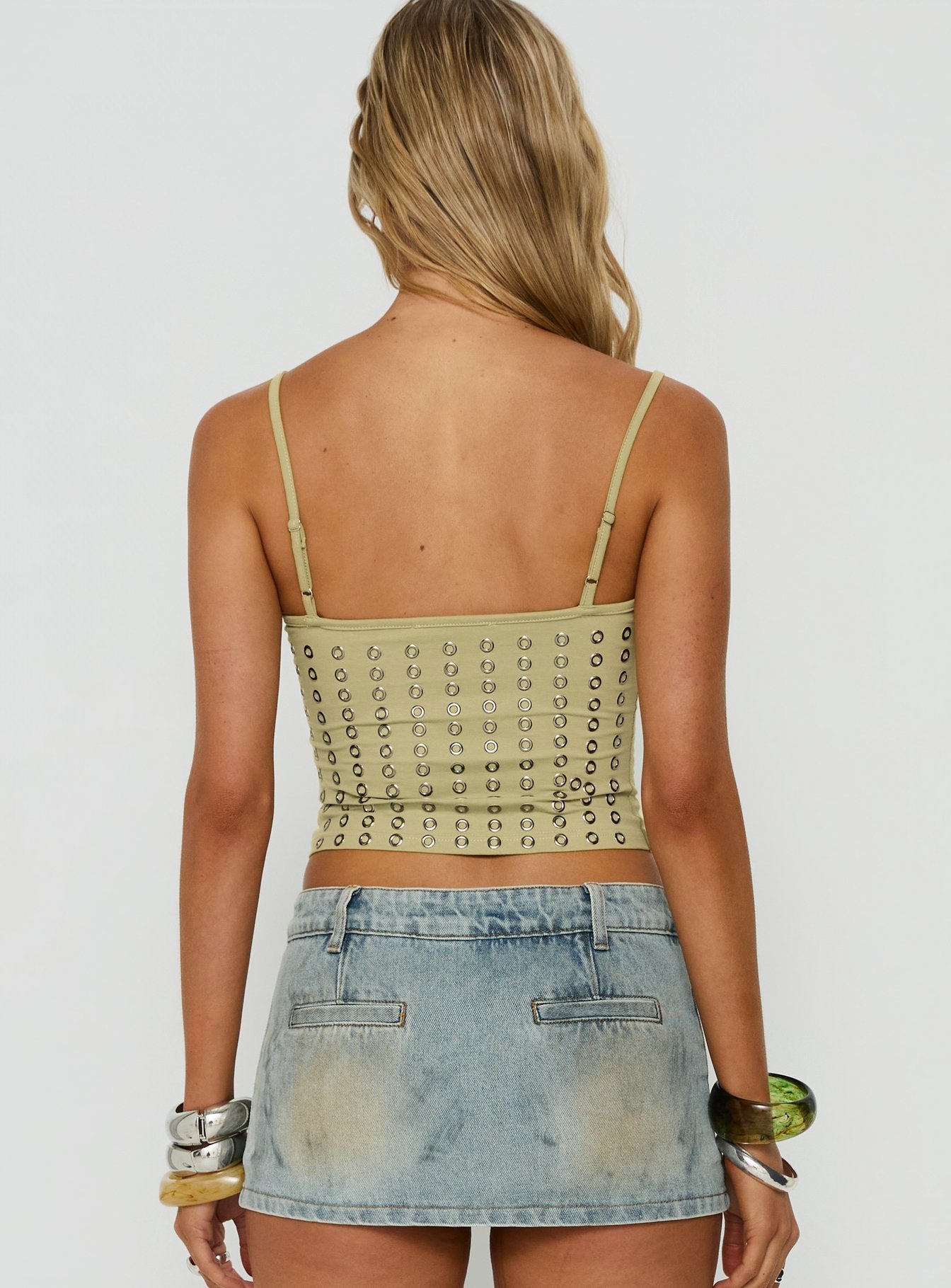 Winter Solstice Scoop Neck Eyelet Detail Top Lemongrass
