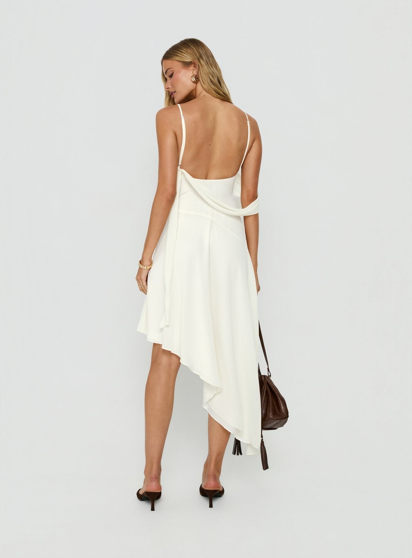 Massey Bust Draping Low Back Midi Dress Off White