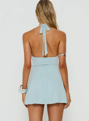 Tikaia Twist Halter Mini Dress Ice Blue
