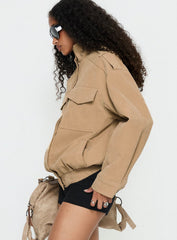 Double Life Funnel Neck Cargo Jacket Beige Petite