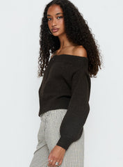 Ortensa Off Shoulder Zip Through Jumper Brown