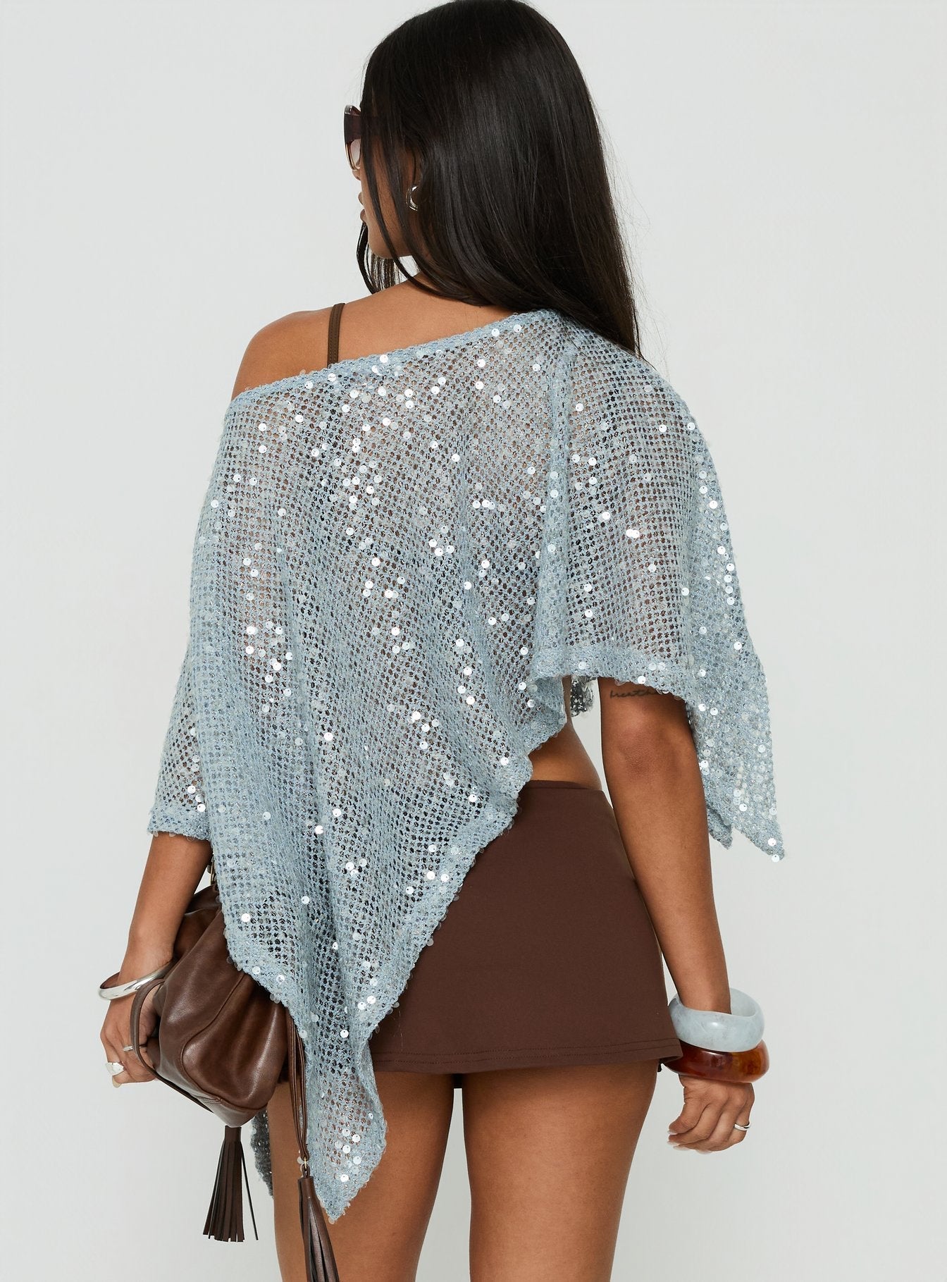 Grotto Asymmetrical Boat Neck Poncho Blue Sparkle