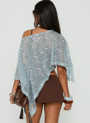 Grotto Asymmetrical Boat Neck Poncho Blue Sparkle