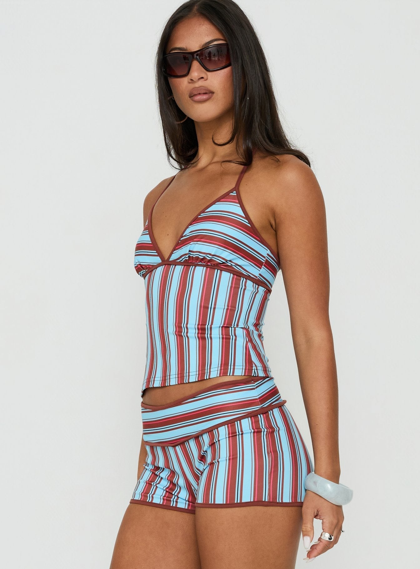 Makira Halter Top Brown / Blue Stripe