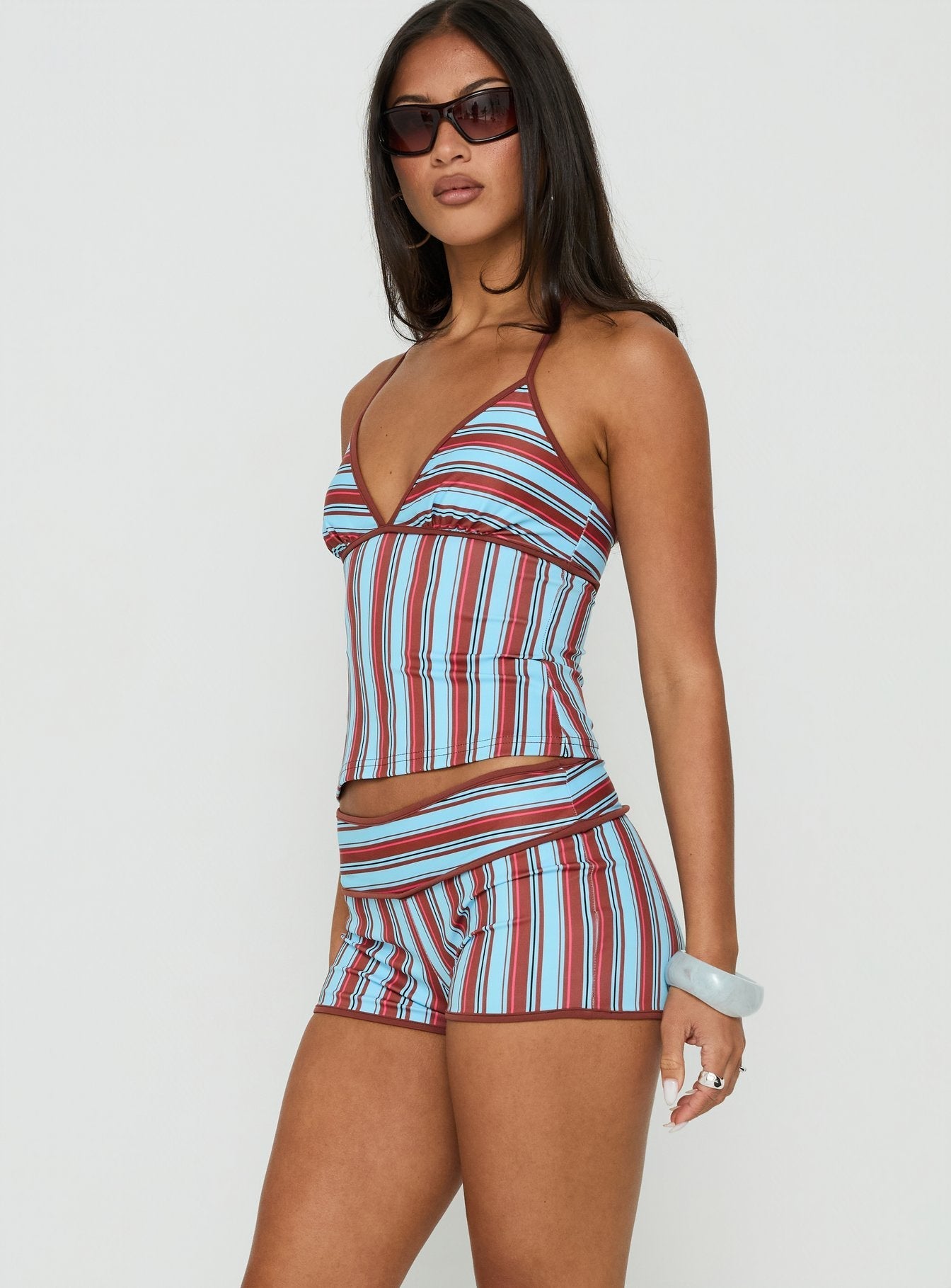 Makira Shorts Brown / Blue Stripe