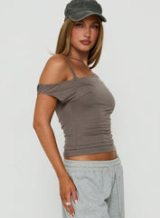 Klaretta Off Shoulder Draped Layered Top Grey