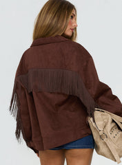 Goldsmith Faux Suede Tassel Bomber Jacket Chocolate