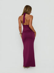 Erene Ruched Halter Maxi Dress Berry
