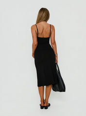 Evendra V Neck Cutout Midi Dress Black